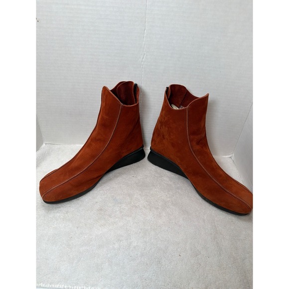 RARE Arche AREUH Nubuck Leather Ankle Boots Burnt Orange Zip Closure Size 39 - Picture 3 of 13